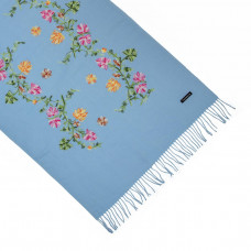 Шарф жіночий голубий кашеміровий з вишивкою 70x180 N-4016